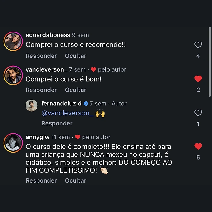 Comentário de aluno no Instagram