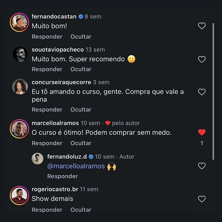 Comentário de aluno no Instagram
