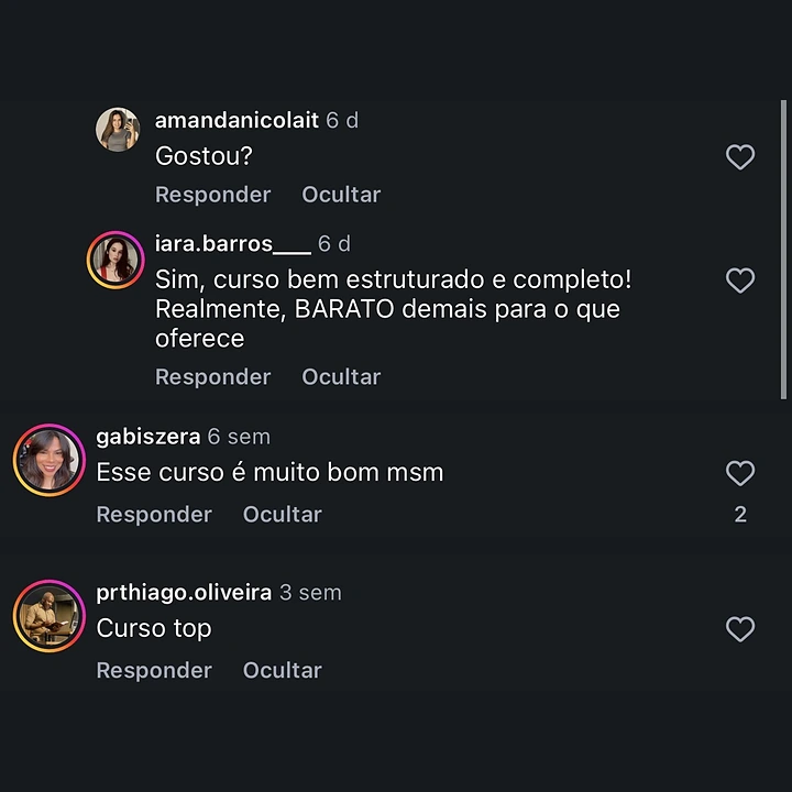 Comentário de aluno no Instagram