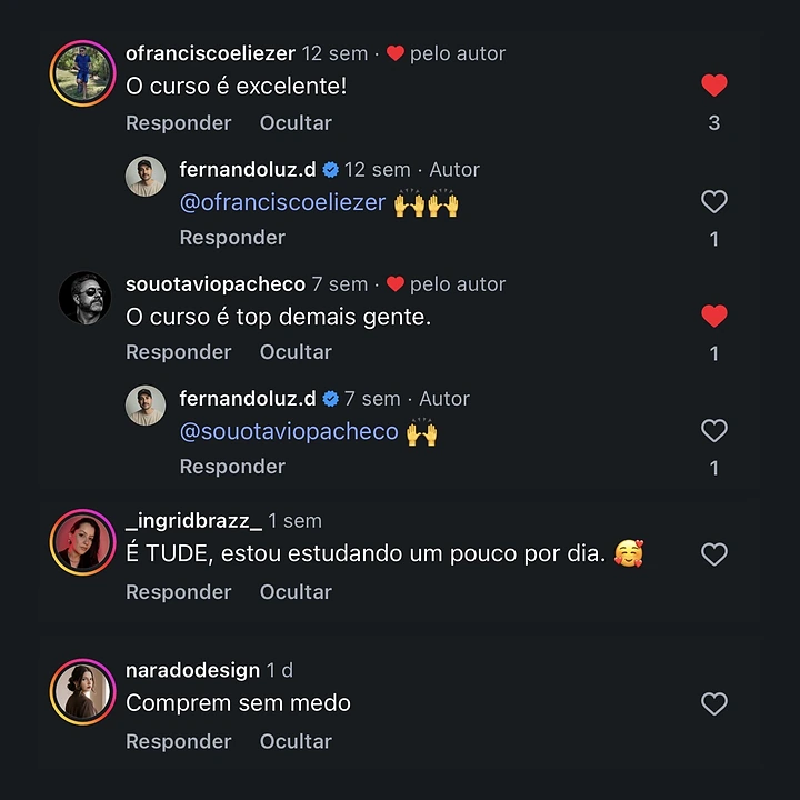 Comentário de aluno no Instagram
