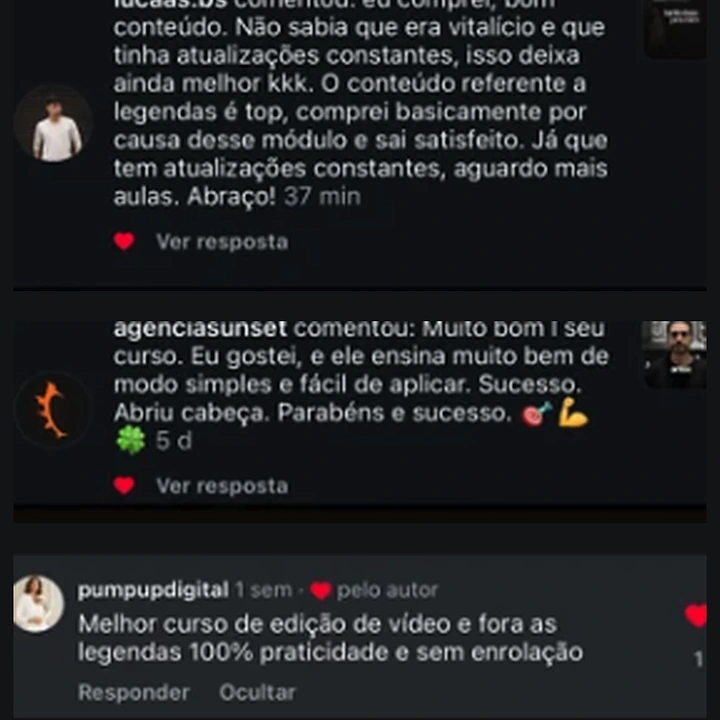 Comentário de aluno no Instagram