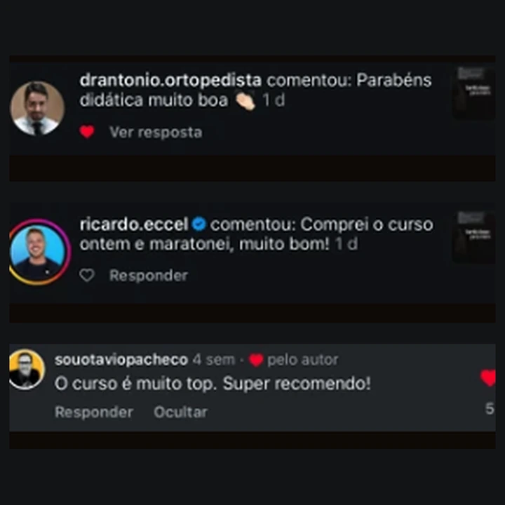 Comentário de aluno no Instagram