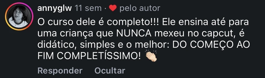 Comentário da aluna @annyglw no Instagram