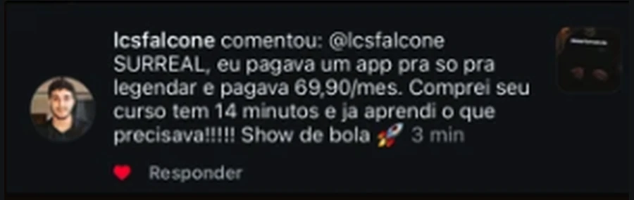 Comentário do aluno @lcsfalcone no Instagram