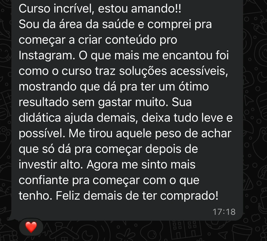 Mensagem de aluna da área da saúde no WhatsApp